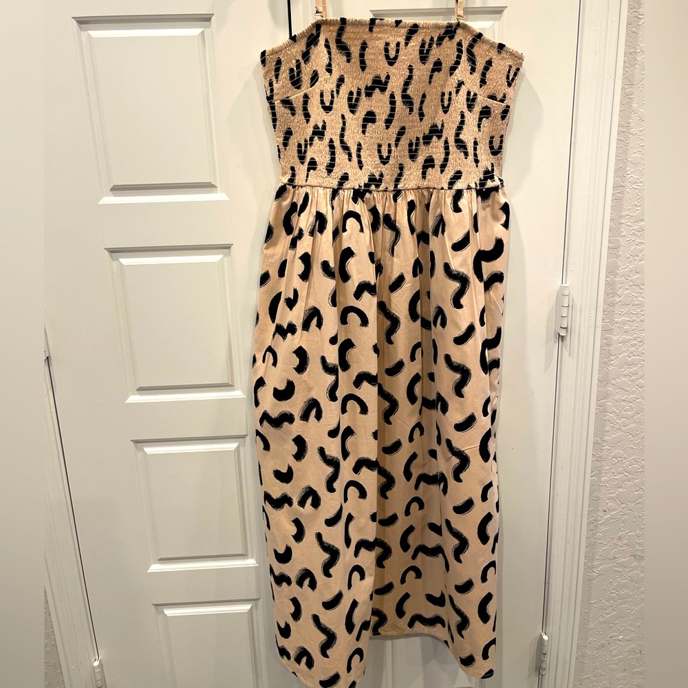 A New Day Woman’s MIDI Tan/Black Spaghetti Strap Dress Size:Large Preloved